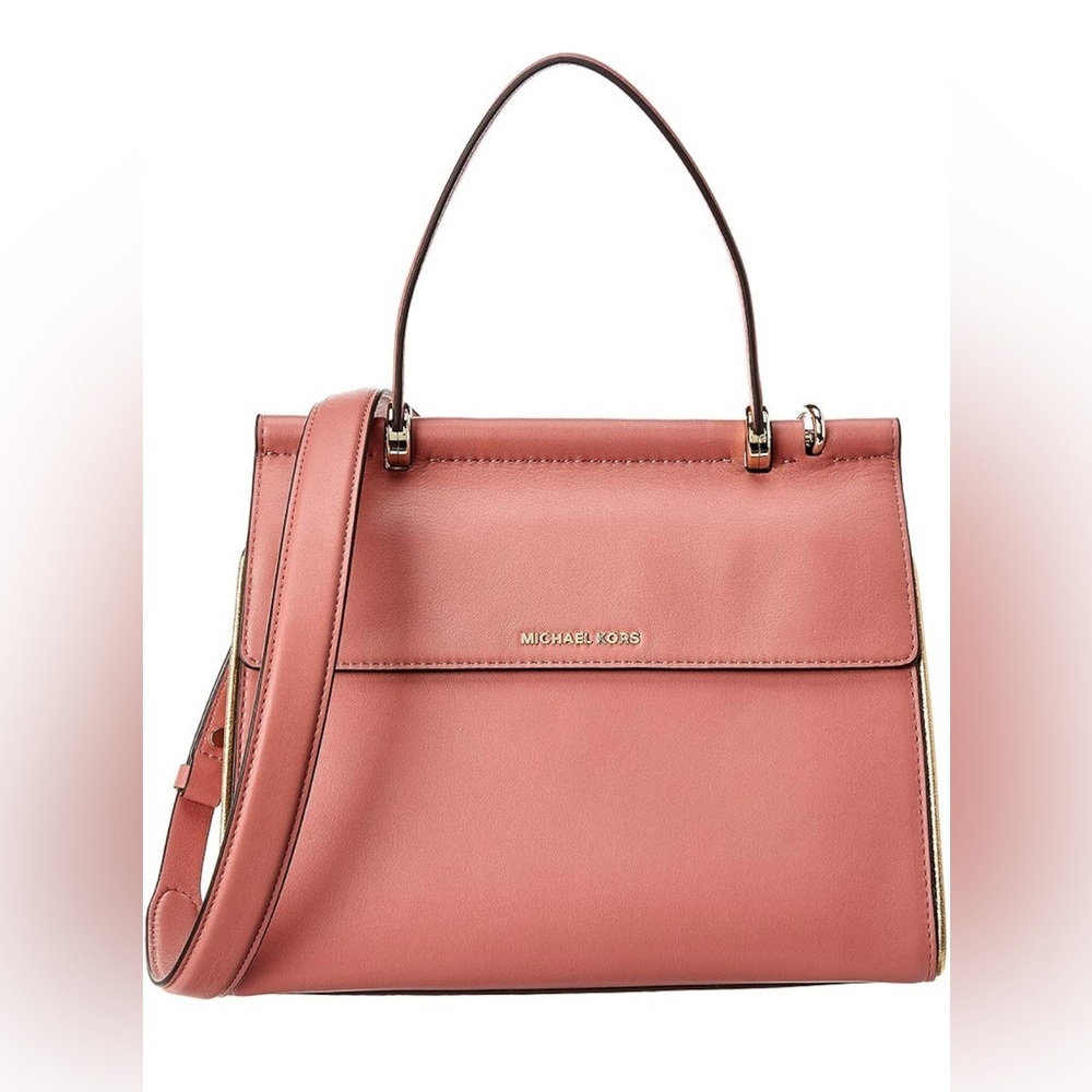 Michael Kors Rose Pink Jasmine Satchel Purse Quiet Luxury Structured Leather Bag - Picture 4 of 14